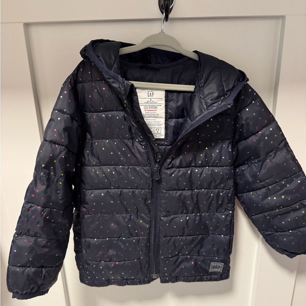 GAP Kids Dark Blue Puffer Jacket with Multicolor Dots